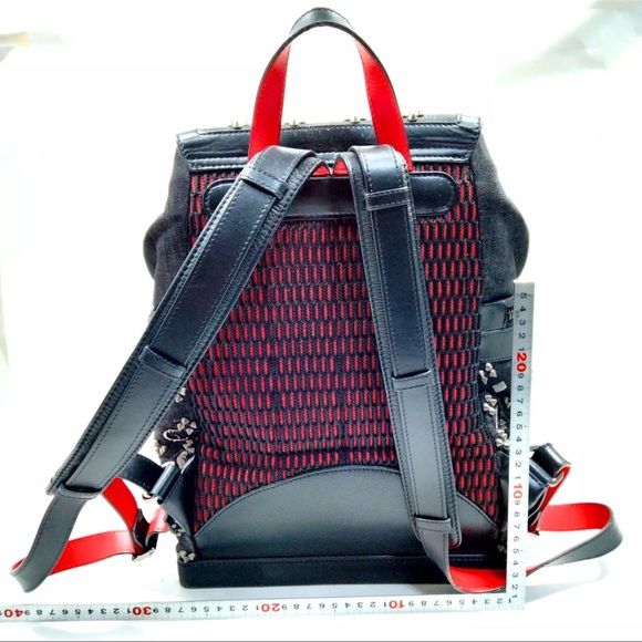 Christian Louboutin Studded Black denim and Red Backpack - Picture 2 of 11